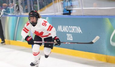 Surrey-raised hockey pro Jennifer Gardiner, pictured competing for Team Canada during the 2026 Winter Olympic Games in Milan, Italy, is hosting a hockey camp in Fleetwood this week, at Surrey Sport Leisure Complex. See listing under Sports. (Daniel Lea/Contributed to Surrey Now-Leader)