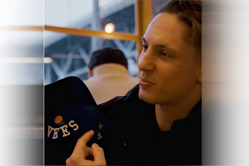 Toronto Maple Leafs defenceman Troy Stecher shows off his Penticton Vee cap in a YouTube video posted by the NHL club. (Toronto Maple Leafs/X)