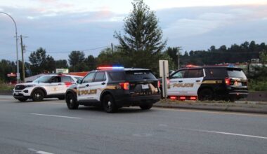 A motorcycle rider was taken to hospital with life-threatening injuries after a collision on Sumas Way in Abbotsford on Tuesday (June 30). (1st Due Media Photo)