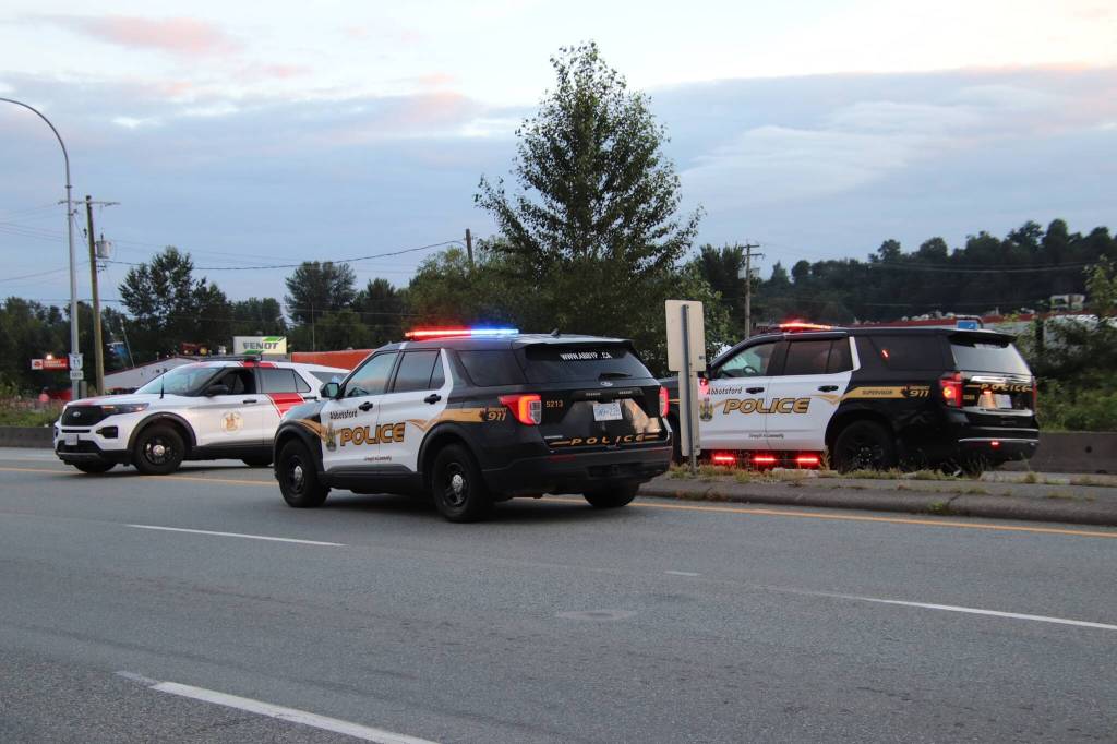 A motorcycle rider was taken to hospital with life-threatening injuries after a collision on Sumas Way in Abbotsford on Tuesday (June 30). (1st Due Media Photo)