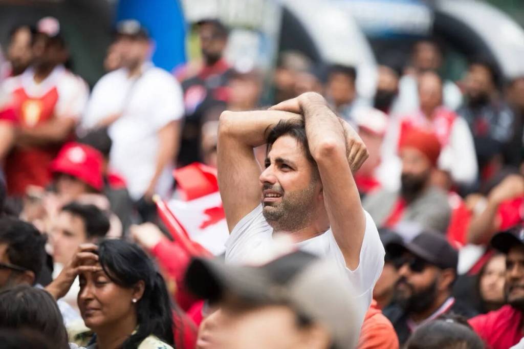 Canadian fans expressing grief at a World Cup viewing party in Surrey, following Canada&rsquo;s 3-0 loss to Morocco at the FIFA World Cup. (Anna Burns/Black Press Media).