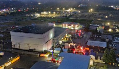 Surrey Fire Service crews battled a fire at Powertech Labs in Surrey&rsquo;s 12300-block of 88 Avenue Thursday night (July 2). (1st Due Media photo)