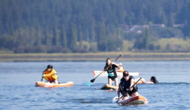 Sophie Michael from Surrey Fire SUPerstars team paddling in group a, race 1 at the 2024 Surrey Hospitals Foundation Champion of Crescent at Blackie Spit Park in South Surrey. The annual fundraiser in support of child and youth mental health returns July 23 this year. (Anna Burns/Surrey Now-Leader)