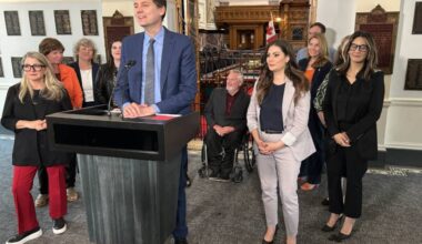 Premier David Eby speaks in the B.C. legislature Friday, July 3, 2026 as he announces that Independent Penticton-Summerland MLA Amelia Boultbee, who ran as a B.C. Conservative in 2024, would be joining the NDP. (Mark Page/Black Press Media)