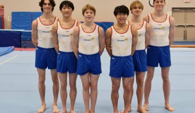 Ethan Ikeda (second from left) was one of five athletes named to the Team Canada men&rsquo;s gymnastics squad for the 2026 Commonwealth Games. (Submitted)