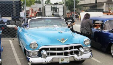 A man inspects a 1953 Cadillac convertible at the 2025 Hot Rod Saturday car show held at Elements Casino. The 2026 event returns July 11. (Photo: Malin Jordan/Cloverdale Reporter)