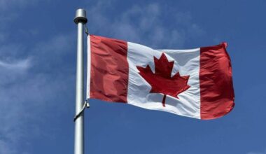 Canada’s flag waves in the waterfront breeze on Canada Day 2026. (Hayley McLeod/Contributed to Peace Arch News)