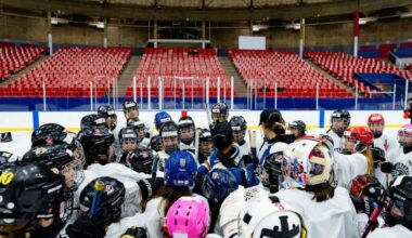 A previous youth hockey camp run by the Vancouver Goldeneyes at the PNE Agrodome in Vancouver. The professional women’s hockey league (PWHL) is hosting more than 30 summer hockey camps in cities across Canada and the United States. (@PWHL__Vancouver/ X.com)