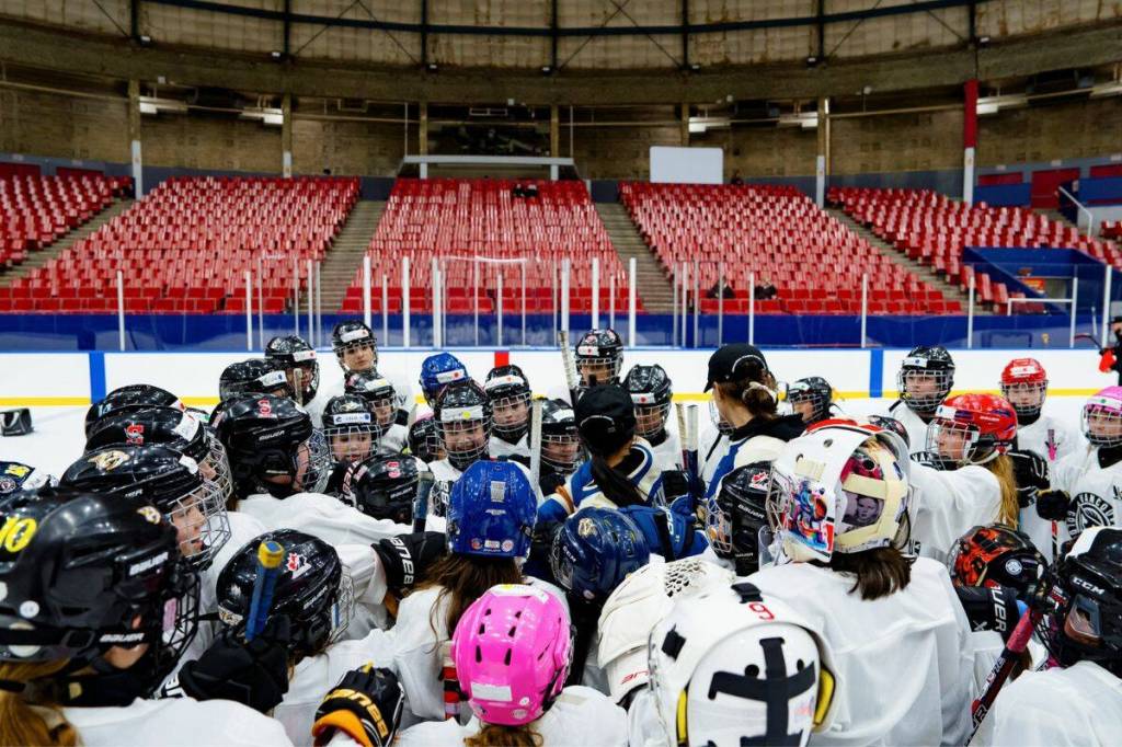 A previous youth hockey camp run by the Vancouver Goldeneyes at the PNE Agrodome in Vancouver. The professional women’s hockey league (PWHL) is hosting more than 30 summer hockey camps in cities across Canada and the United States. (@PWHL__Vancouver/ X.com)