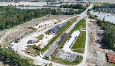 Crews are building a casting basin on Deas Island next to the southern end of the George Massey Tunnel where components for the new immersed-tube tunnel to replace the 65-year-old crossing will be built. (Province of British Columbia/flickr.com photo)