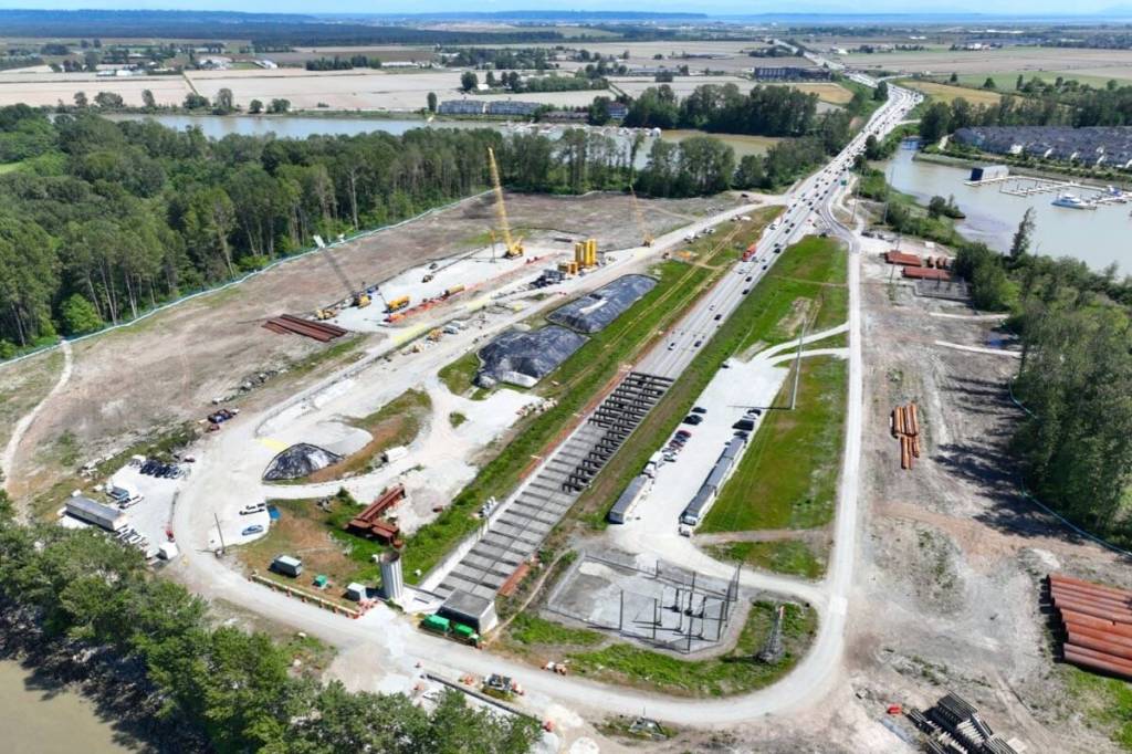 Crews are building a casting basin on Deas Island next to the southern end of the George Massey Tunnel where components for the new immersed-tube tunnel to replace the 65-year-old crossing will be built. (Province of British Columbia/flickr.com photo)