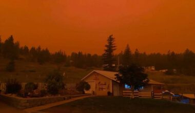 Dark smoky skies in Kamloops on July 7, due to the Brunswick complex wildfire. (Facebook)