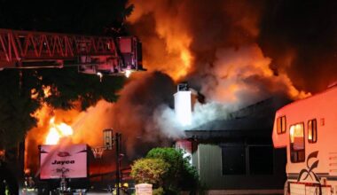 Surrey Fire Service crews battled a large house fire Wednesday night (July 8) in the 9000-block of Edinburgh Place. (1st Due Media/Contributed to Peace Arch News)