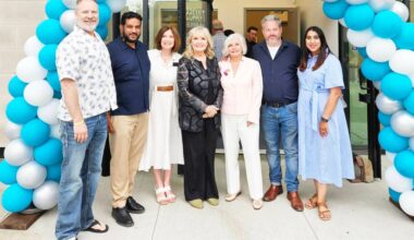 New B.C. Conservative Party leader Kerry-Lynne Findlay (4th from left) joins MLA Linda Hepner (5th from left) and others for the grand opening of Hepner’s Surrey-Serpentine River constituency office June 25. From left: MLA Bryan Tepper (Surrey-Panorama), MLA Mandeep Dhaliwal (Surrey-North), MLA Lynne Block (West Vancouver-Capilano), Findlay, Hepner, MLA Trevor Halford (Surrey-White Rock), and MLA Jody Toor (Langley-Willowbrook). (Photo submitted to Cloverdale Reporter/Margot Gauley)