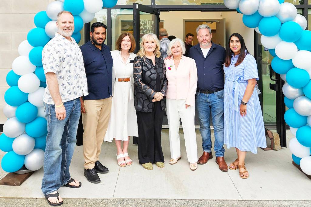 New B.C. Conservative Party leader Kerry-Lynne Findlay (4th from left) joins MLA Linda Hepner (5th from left) and others for the grand opening of Hepner’s Surrey-Serpentine River constituency office June 25. From left: MLA Bryan Tepper (Surrey-Panorama), MLA Mandeep Dhaliwal (Surrey-North), MLA Lynne Block (West Vancouver-Capilano), Findlay, Hepner, MLA Trevor Halford (Surrey-White Rock), and MLA Jody Toor (Langley-Willowbrook). (Photo submitted to Cloverdale Reporter/Margot Gauley)