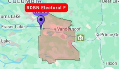 A shelter-in-place order issued Thursday afternoon for the District of Vanderhoof and Electoral Area F has now been lifted following a major police response in Vanderhoof. A map of the area from Alertable. (Alertable)