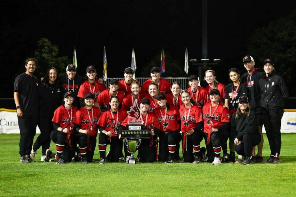 Team Canada wins the 2026 Canada Cup International Softball Championship in South Surrey on July 12. (Lathanuel Photography/Contributed to Peace Arch News)