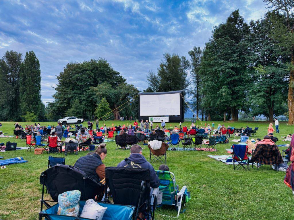 Comox is going to be the first community on Vancouver Island to host a fully electric vehicle-powered movie night. Pictured is a similar event held in Mission earlier this summer. (BC Hydro/Contributed)