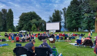 Comox is going to be the first community on Vancouver Island to host a fully electric vehicle-powered movie night. Pictured is a similar event held in Mission earlier this summer. (BC Hydro/Contributed)