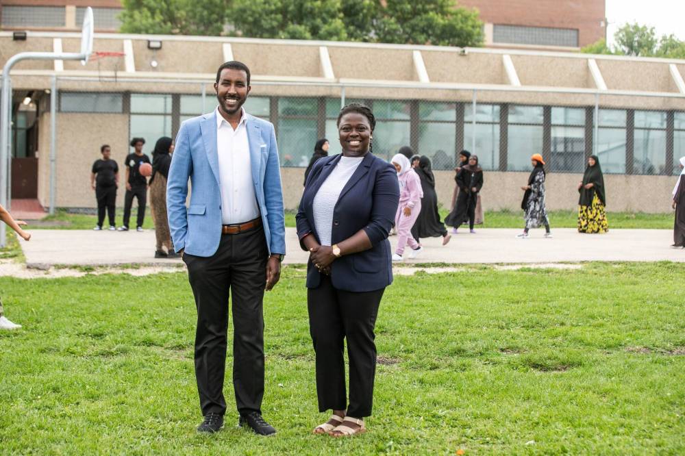 MIKAELA MACKENZIE / FREE PRESS
Muhaidin Omar, founder of Bilal Family and Community Centre, and Felicia Masenu, program director, at the Masjid Bilal. About 3,000 people participate in the centre’s programming every year.
