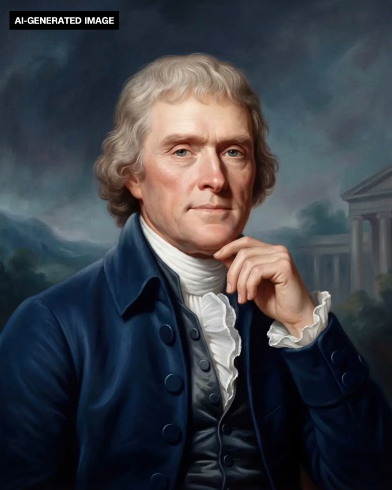 The AI-generated image of Thomas Jefferson swapped his eye color from brown to blue.