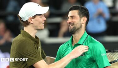 Jannik Sinner congratulates Novak Djokovic after their Australian Open semi-final