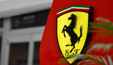 A photo of the Ferrari logo at the USGP in 2018