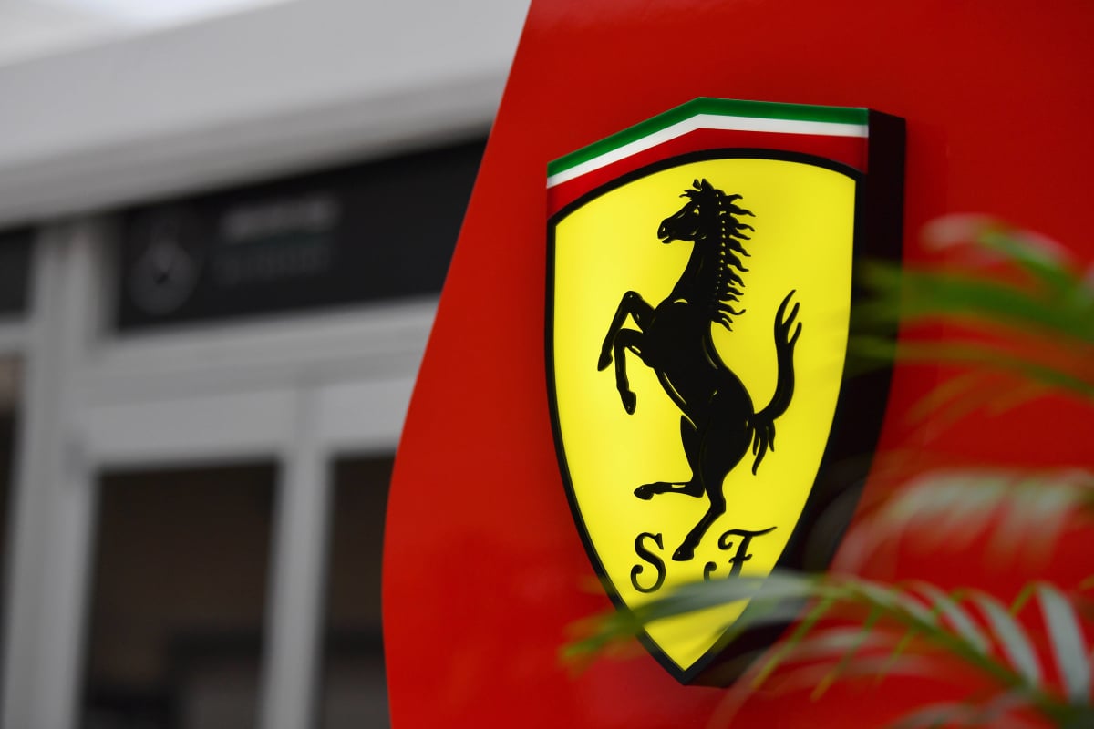 A photo of the Ferrari logo at the USGP in 2018