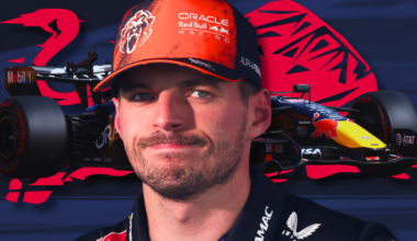 A downcast Max Verstappen is shown with a Red Bull car in the background