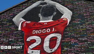 Diogo Jota mural on the side of a house close to Anfield
