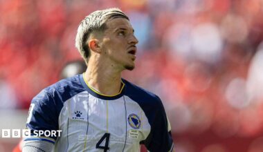 Tarik Muharemovic playing for Bosnia and Herzegovina