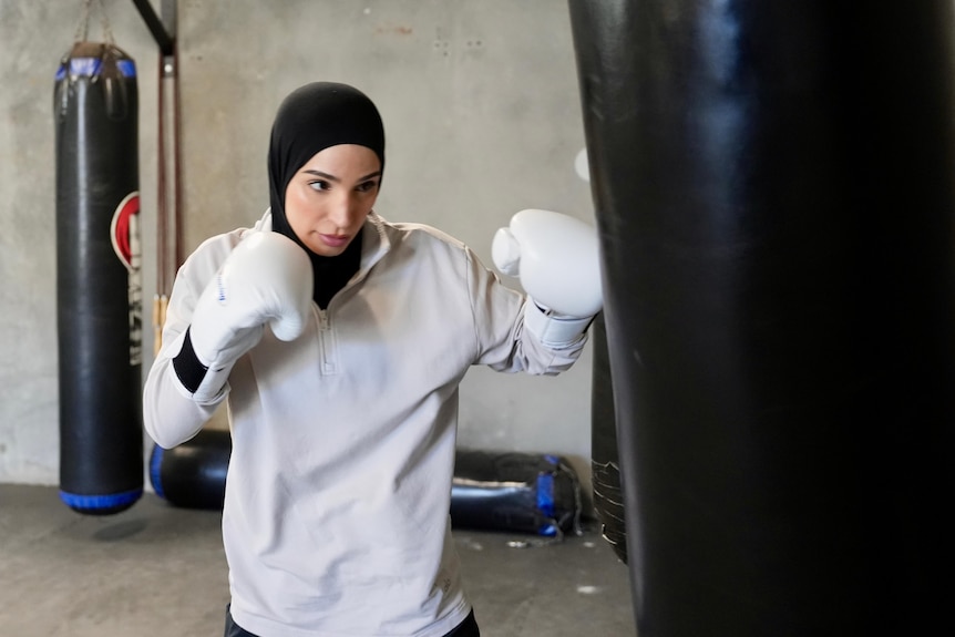 Tina Rahimi trains at a gym in Sydney.