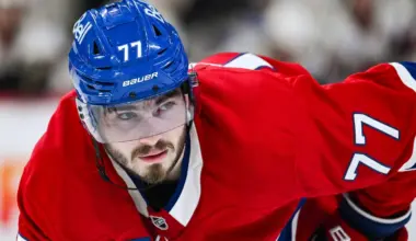 Montreal Canadiens center Kirby Dach (77) waits for a face-off against the Ottawa Senators during the third period at Bell Centre.