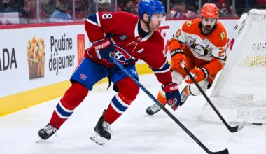 Montreal Canadiens defenseman Mike Matheson (8) defends the puck against Anaheim Ducks left wing Chris Kreider (20) during the second period at Bell Centre.