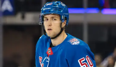 New York Rangers left wing Will Cuylle (50) skates against the Washington Capitals during the second period at Madison Square Garden.