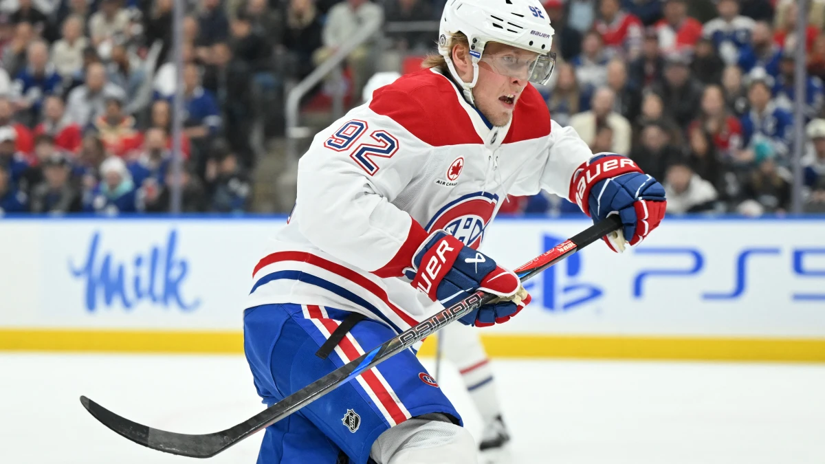 Montreal Canadiens forward Patrik Laine (92) pursues the play against the Toronto Maple Leafs in the second period at Scotiabank Arena.