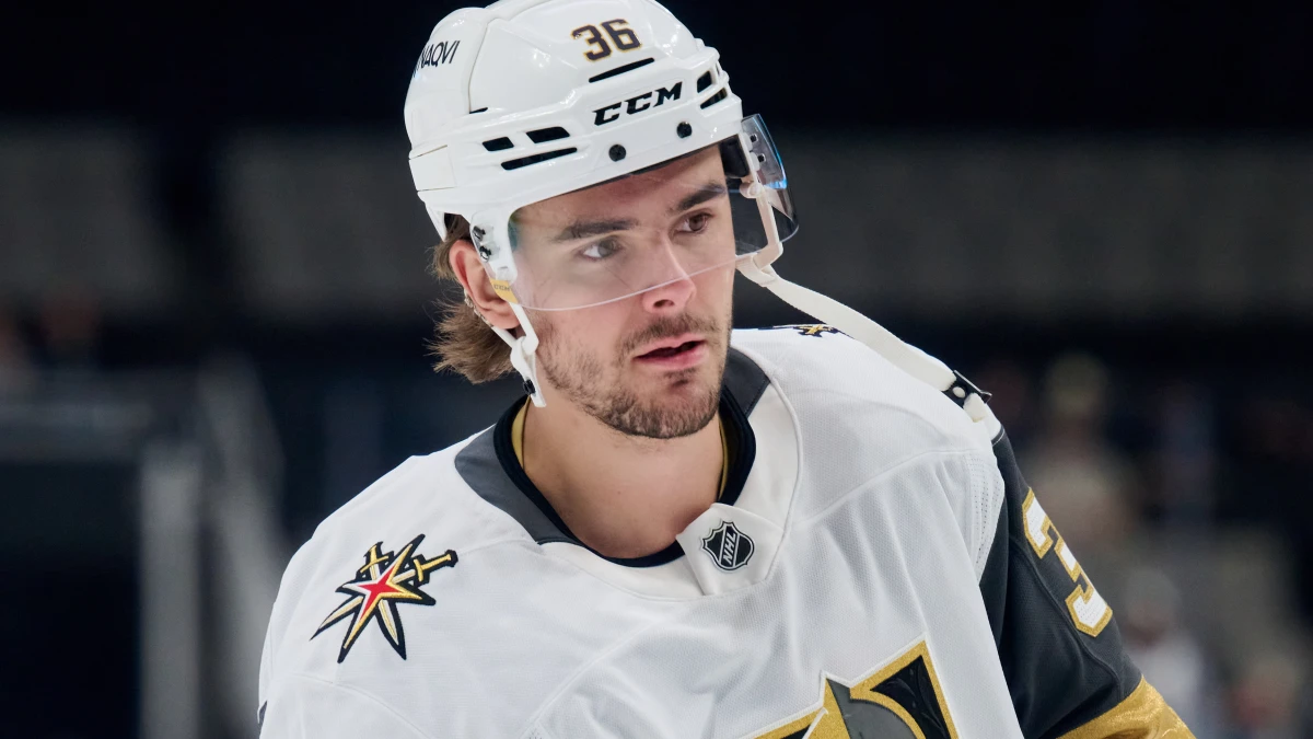 Vegas Golden Knights center Raphael Lavoie (36) warms up before the game against the San Jose Sharks at SAP Center at San Jose.