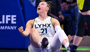 Minnesota Lynx guard Kayla McBride (21) celebrates.