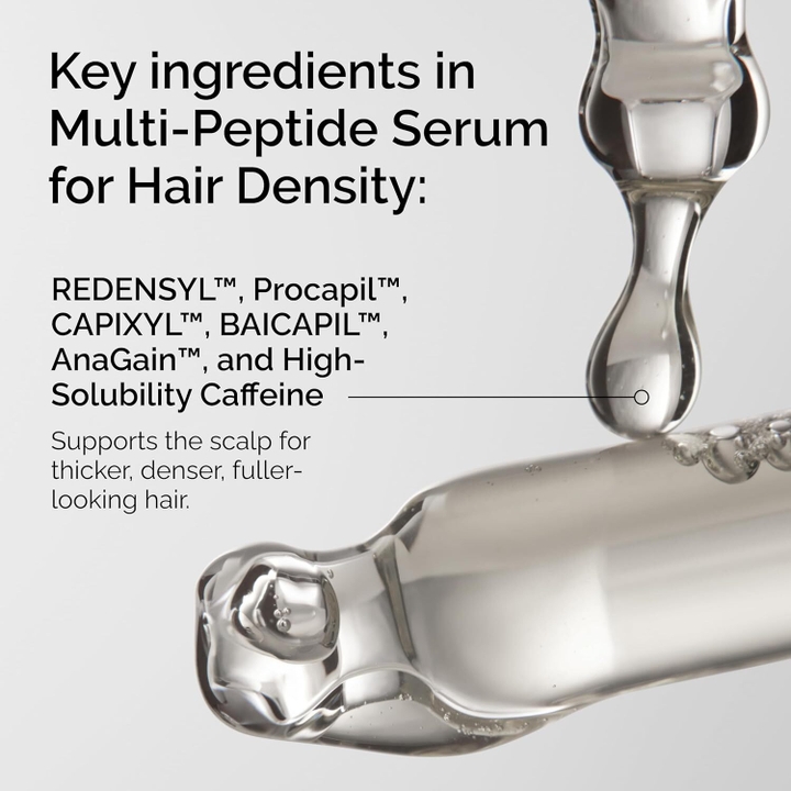 The leave-in serum is water-based and chock-full of peptides to help support the scalp for thicker, fuller-looking hair.