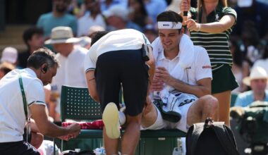Taylor Fritz loses to Alexander Zverev in Wimbledon quarterfinals after knee tendinitis flares up