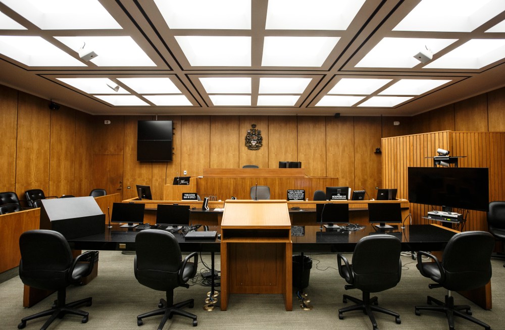 A courtroom at the Edmonton Law Courts building, in Edmonton on Friday, June 28, 2019. THE CANADIAN PRESS/Jason Franson