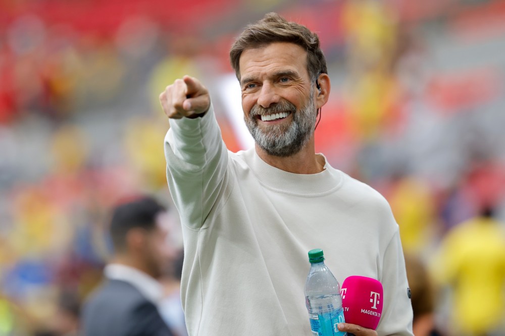 Former Liverpool Juergen Klopp gestures during the World Cup round of 16 soccer match between Switzerland and Colombia in Vancouver, British Columbia, Tuesday, July 7, 2026. (Peter Klaunzer/Keystone via AP)