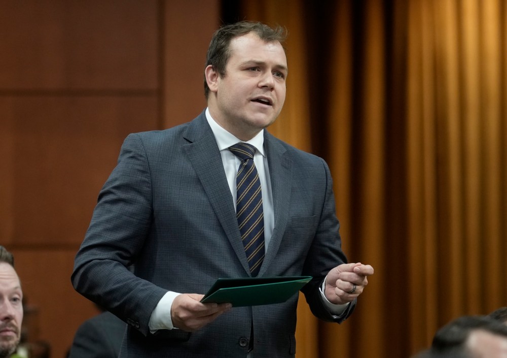 Conservative MP for Parkland Dane Lloyd rises during question period on Parliament Hill in Ottawa on Friday, April 17, 2026. THE CANADIAN PRESS/Adrian Wyld