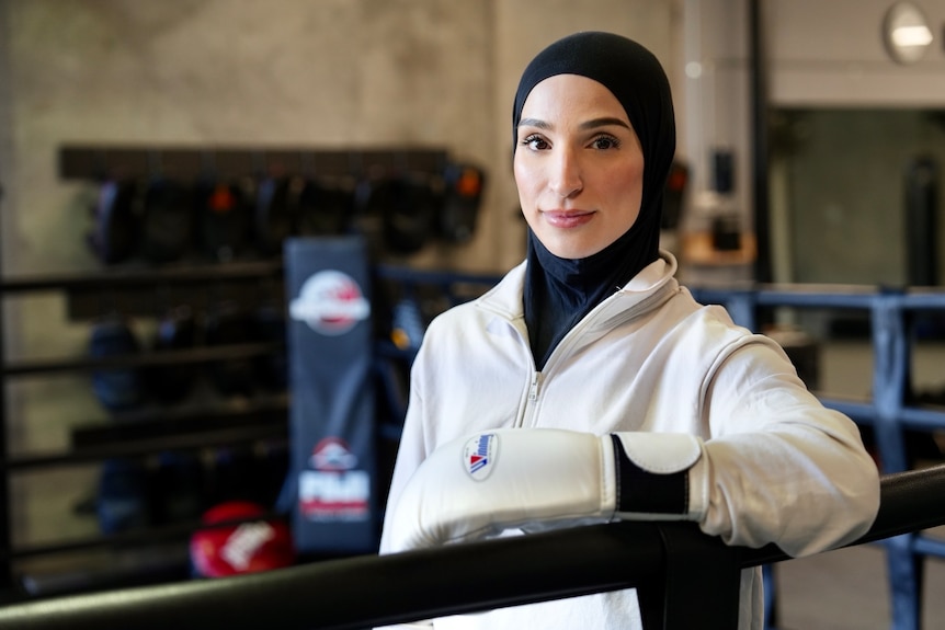 Tina Rahimi posing in a boxing ring.