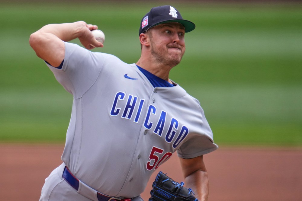Chicago Cubs pitcher Jameson Taillon delivers during the first inning of a baseball game against the Pittsburgh Pirates in Pittsburgh, Sunday, July 26, 2026. (AP Photo/Gene J. Puskar)
