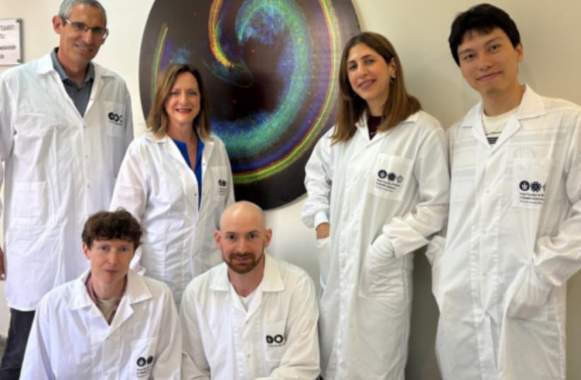 STUDY MEMBERS (top row, from left) Prof. David Sprinzak, Prof. Karen Avraham, Lama Khalaily, and Buwei Shao, and (front row, from left) Rotem Domb and Shahar Kasirer.