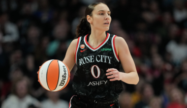 Carla Leite (0) dribbles down the court during the first half of a WNBA basketball game against the Chicago Sky (2026).