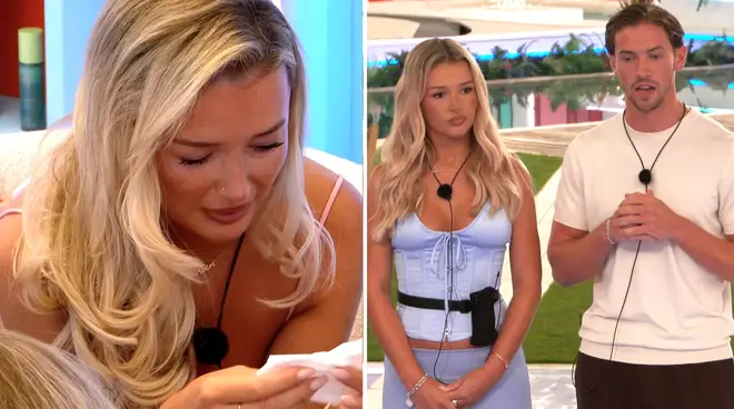 Love Island's Charleen Murphy pictured crying and Charleen and Kavan Murphy returning to the main villa.