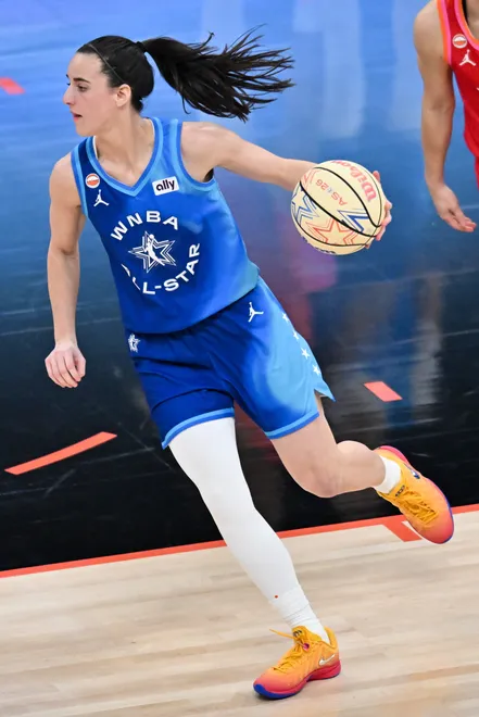 Jul 25, 2026; Chicago, Illinois, USA; Team Spoon guard Caitlin Clark (22) handles the ball in the second half against Team Coop during the 2026 WNBA All-Star Game at the United Center. Mandatory Credit: Patrick Gorski-Imagn Images