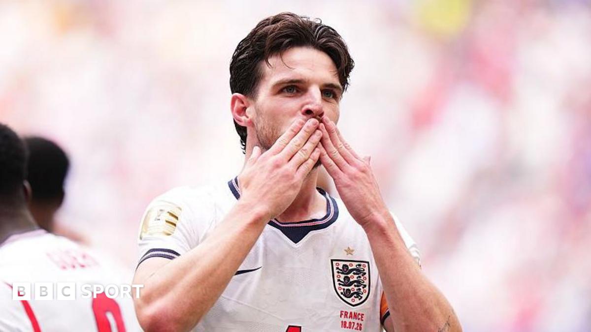 Declan Rice celebrates scoring for England against France in their World Cup third-place play-off